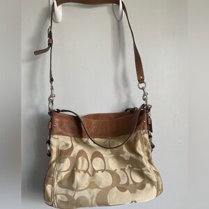 Vintage coach Zoe bag in tan beige with C monograms and tan leather trim